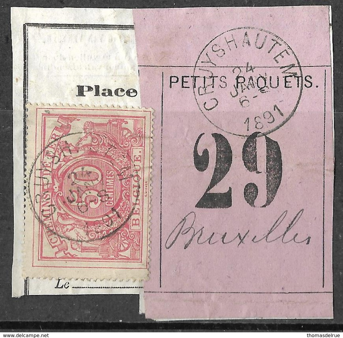 A0.42:CRUYSHAUTEM :N°11:poststempel: 24 JANV 6-S 1891:Type E9 > BRUXELLES: Fragm.1 "Lettre De Voiture": N° 29 - Oblitérés