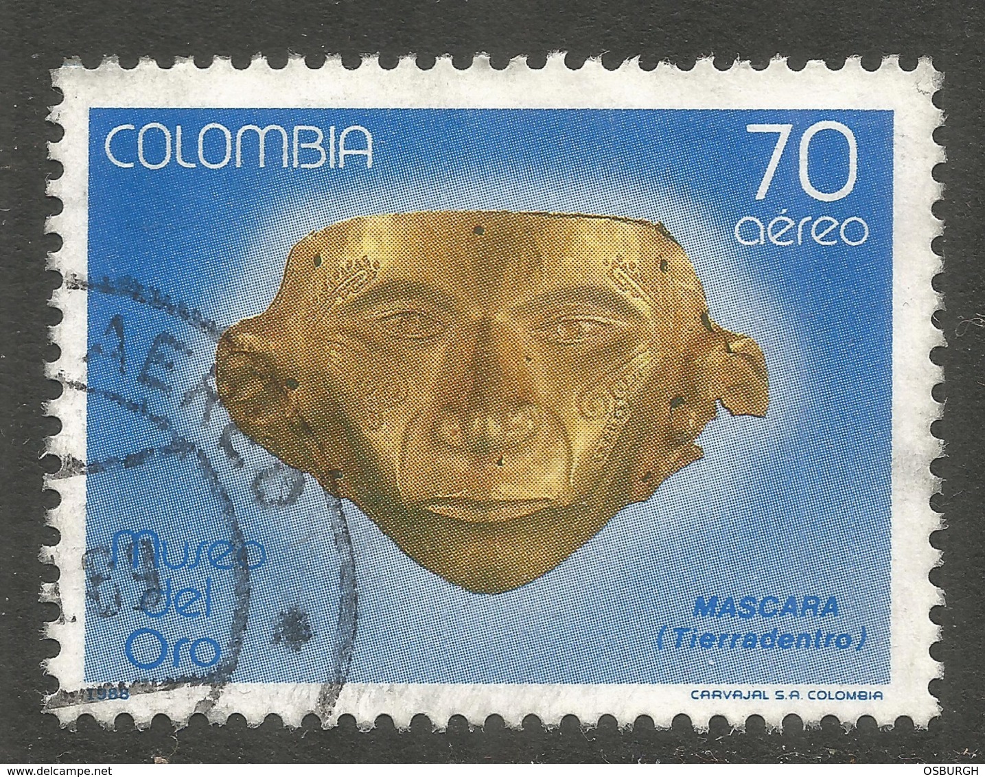 COLOMBIA. 1988. 70 PESO AIR. GOLD MASK. USED - Colombia