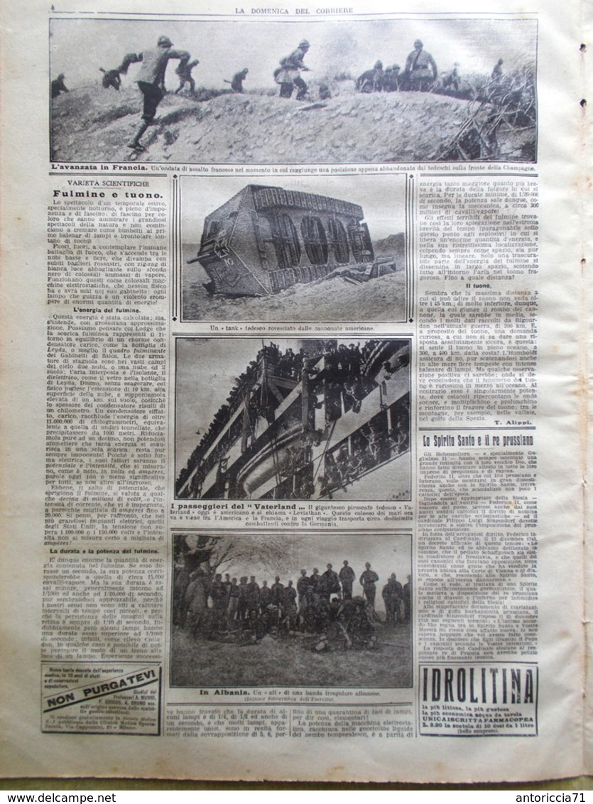 La Domenica Del Corriere 11 Agosto 1918 WW1 Avanzata Francia Chevrel Pavia Foch - Guerre 1914-18