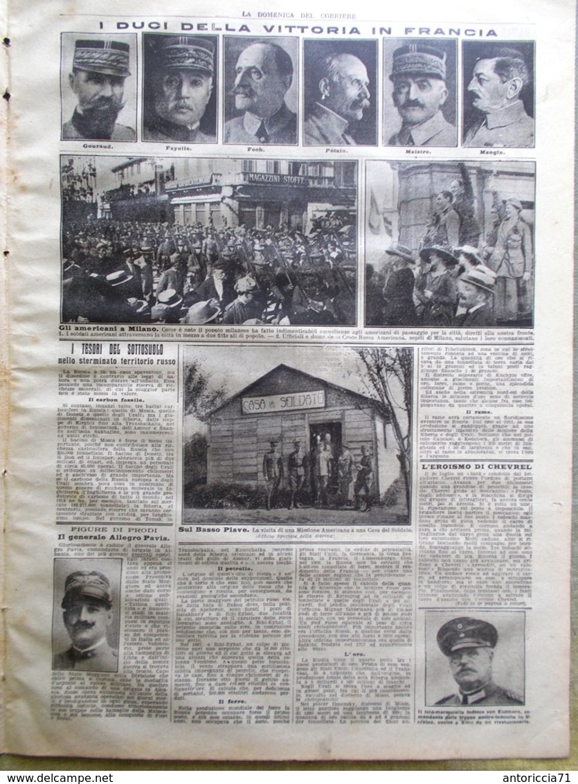 La Domenica Del Corriere 11 Agosto 1918 WW1 Avanzata Francia Chevrel Pavia Foch - Guerre 1914-18