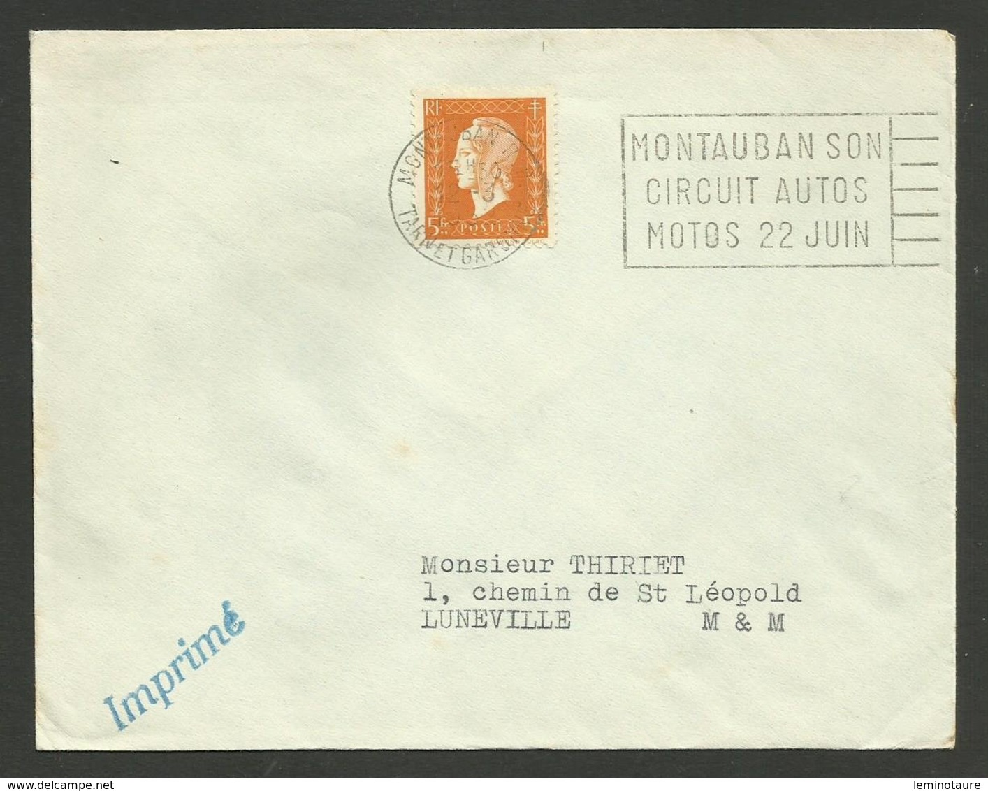 TARN ET GARONNE / Theme Automobile & Moto / Flamme MONTAUBAN Son Circuit Autos Motos 22 Juin / 1952 - Mechanical Postmarks (Advertisement)