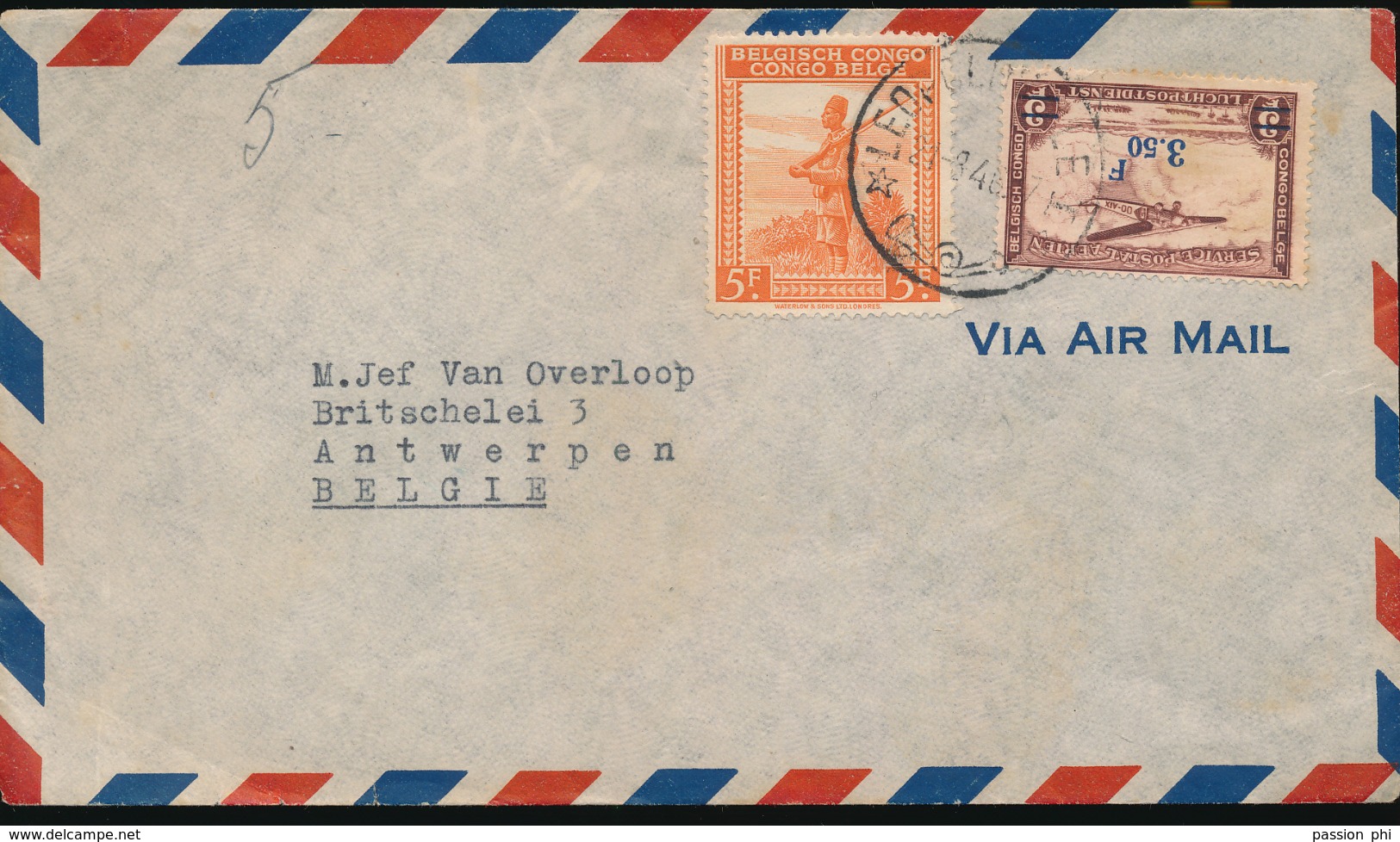 BELGIAN CONGO AIR COVER FROM LEO 1946 TO ANTWERPEN - Lettres & Documents