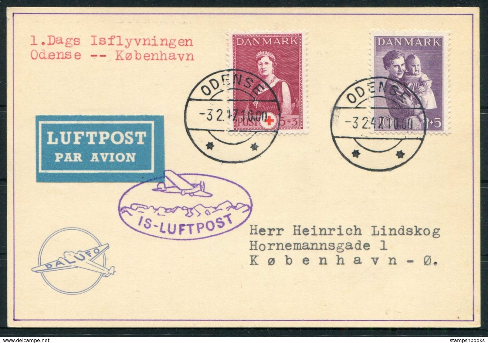 1947 Denmark First Winter Flight Card Odense - Copenhagen. - Airmail