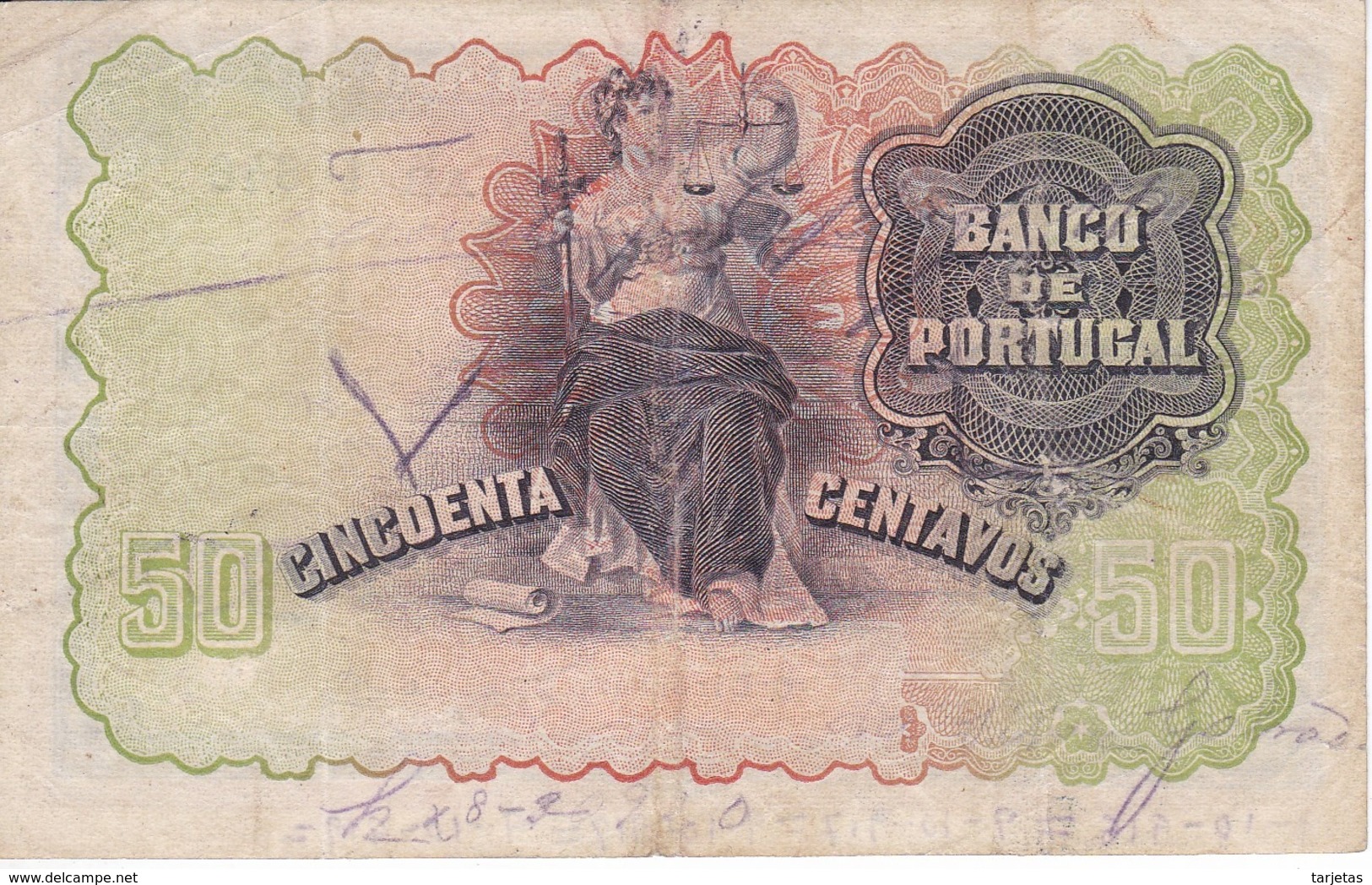 BILLETE DE PORTUGAL DE 50 CENTAVOS DEL AÑO 1918  (BANKNOTE) - Portugal