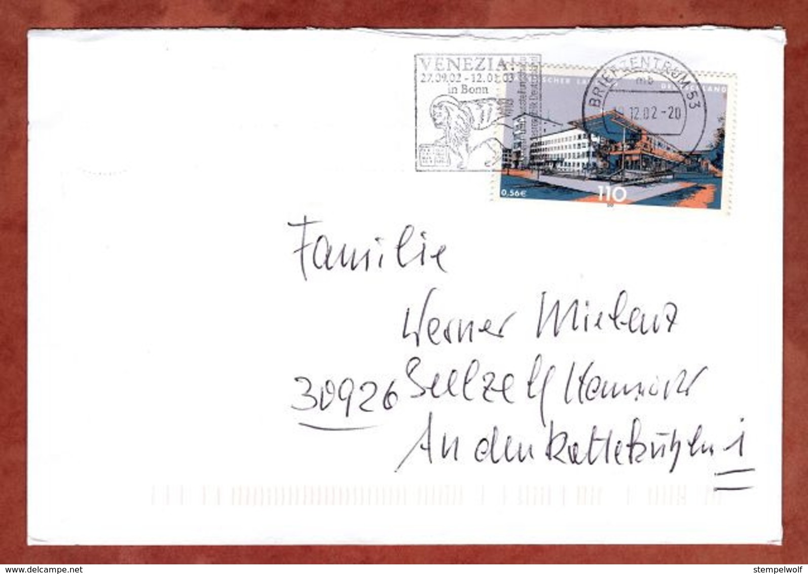 Brief, Saechsischer Landtag, MS Venezia In Bonn Briefzentrum 53, Nach Seelze 2002 (82006) - Lettres & Documents