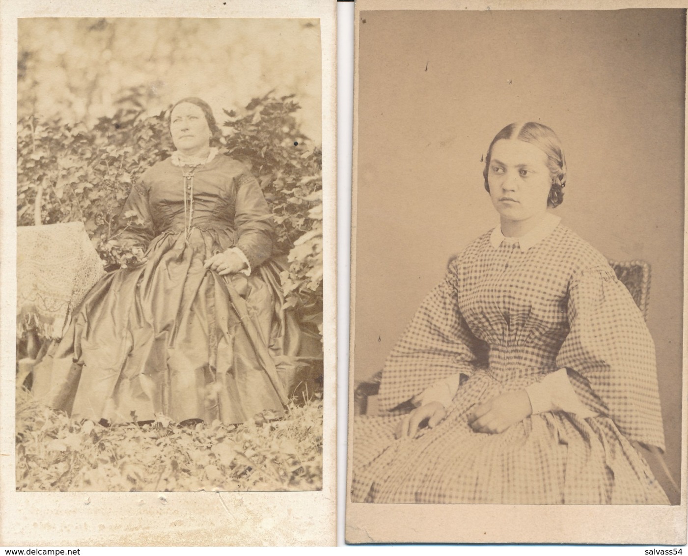 2 CDV Portrait De Femmes - Second Empire - 1 En Extérieur (Ca 1865-1870) - Dos Muet - Anciennes (Av. 1900)