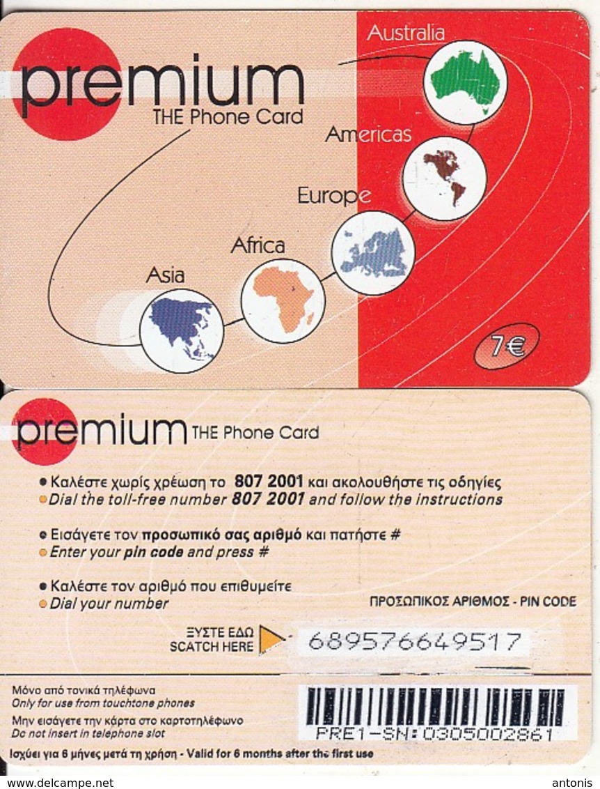 GREECE - Premium Prepaid Card 7 Euro(large Barcode), Used - Grèce