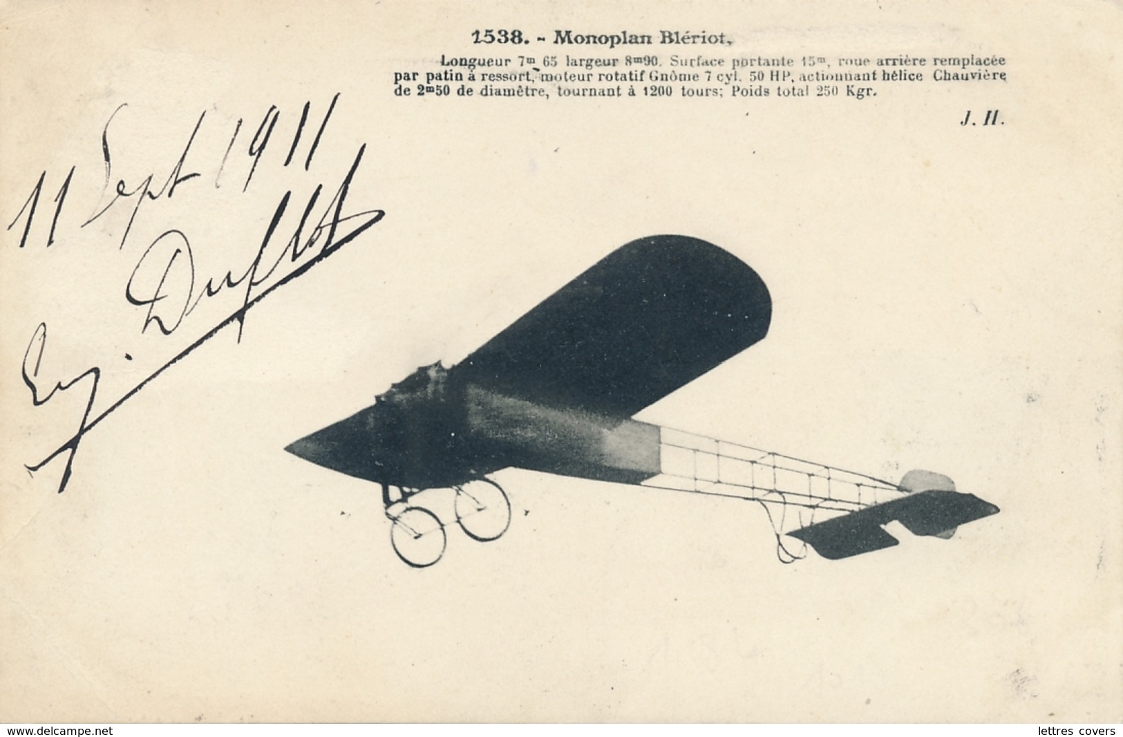 Aviateur E. DUFLOT  - Signature Autographe Sur CP " Monoplan Blériot " 11 Septembre 1911 - Piloten