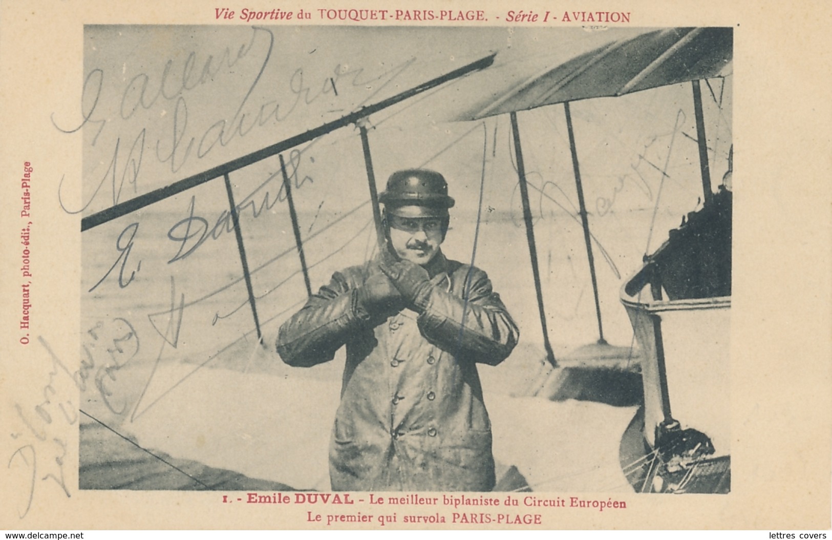 Aviateurs FARMAN ALLARD CAUDRON DARIOLI - Signatures Autographes Sur CP Emile DUVAL Touquet Paris Plage - Aviateurs