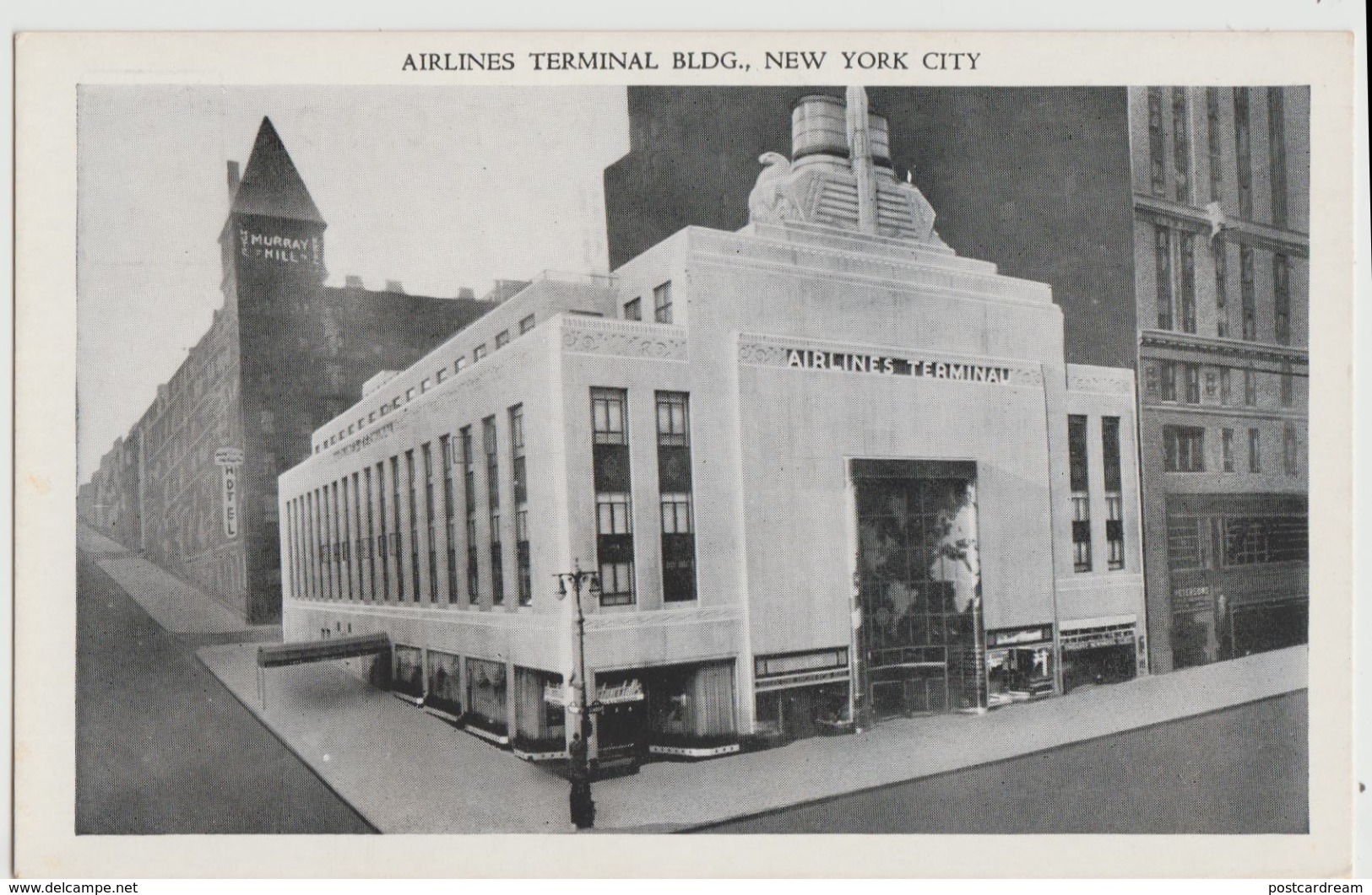 NYC NEW YORK CITY AIRLINES Terminal Building 1940s 42nd ST Postcard - Trasporti