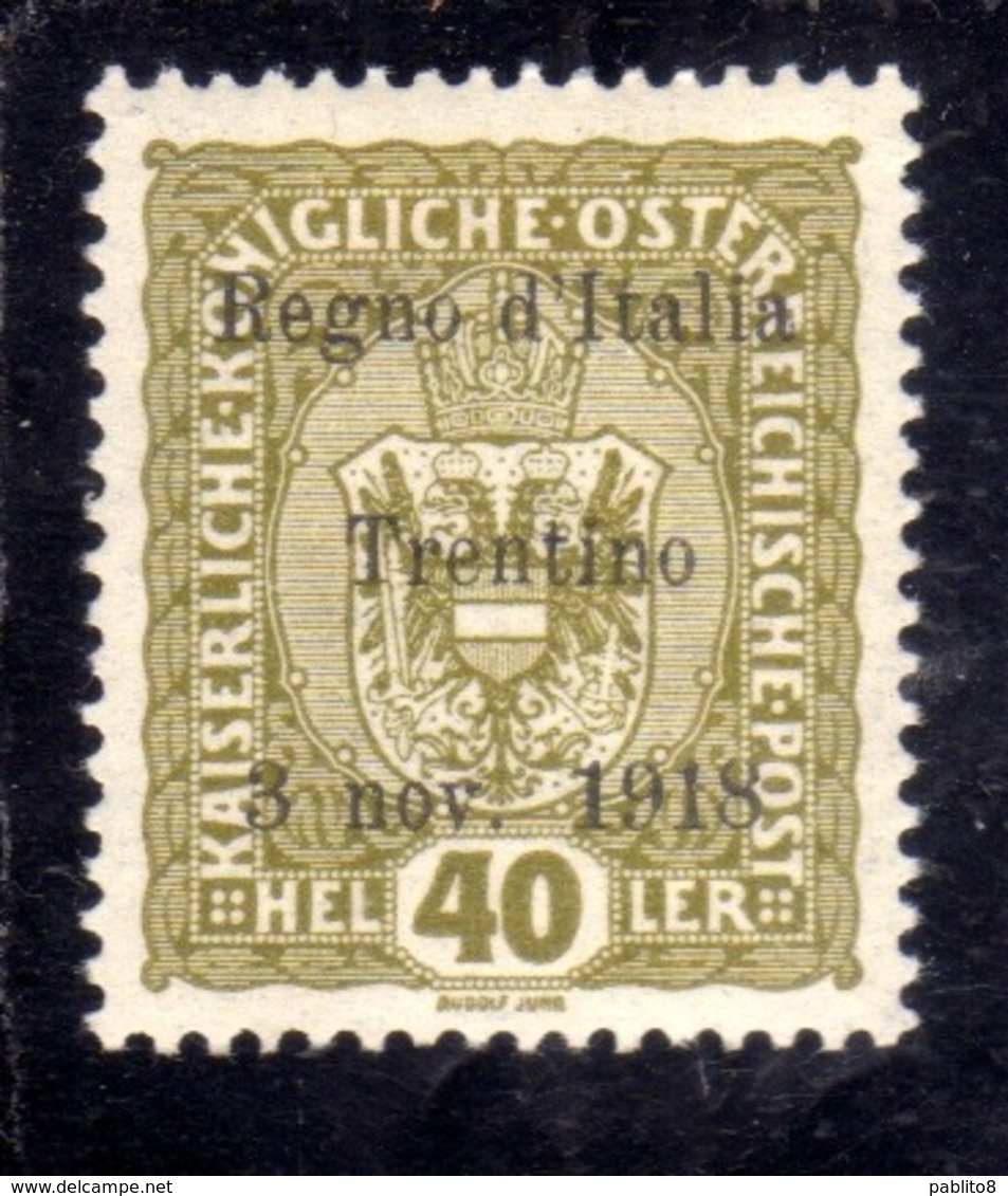 TRENTINO ALTO ADIGE 1918 SOPRASTAMPATO D'AUSTRIA OVERPRINTED HELLER 40h MH FIRMATO SIGNED - Trente