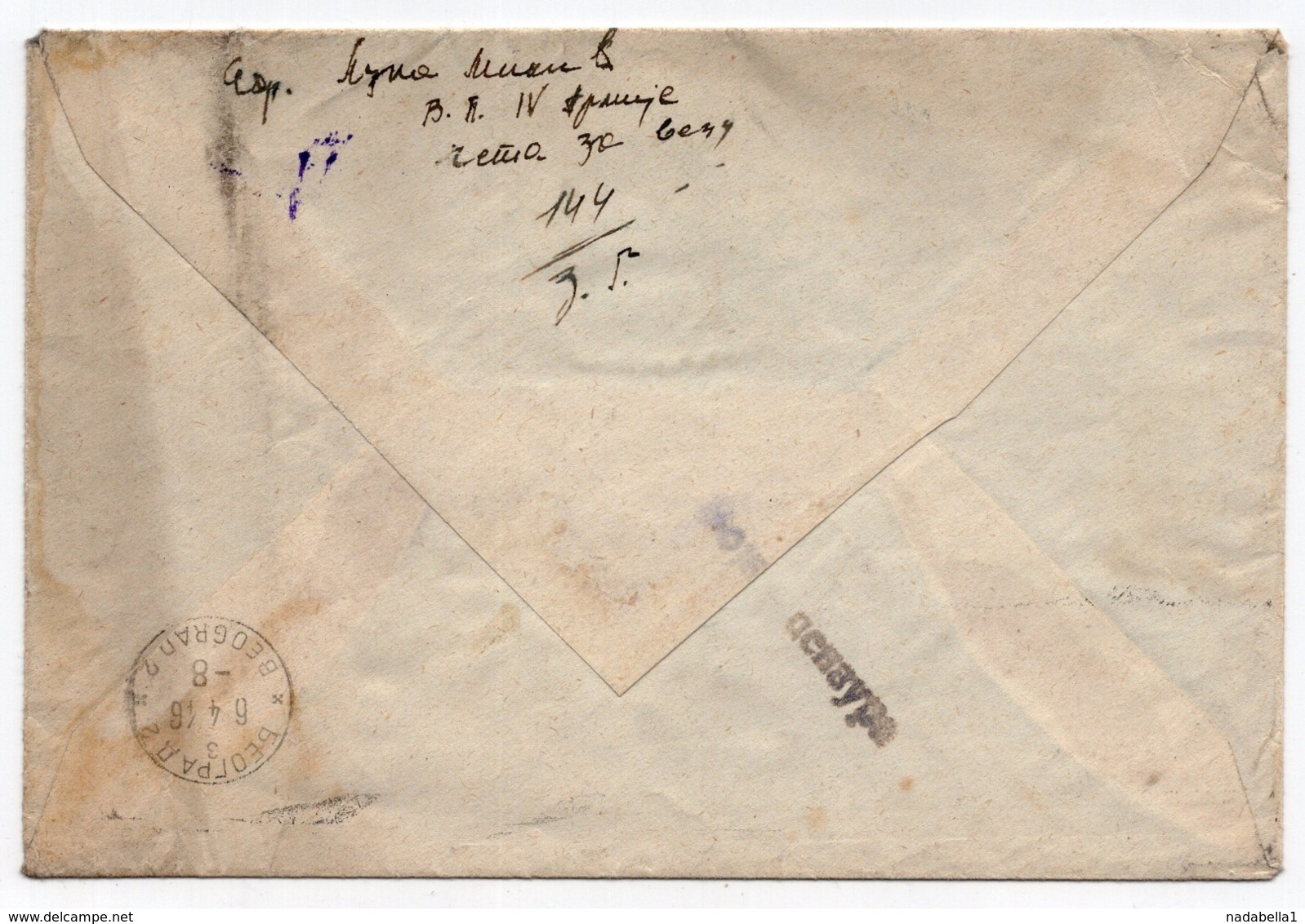 06.04.1946 YUGOSLAVIA, MILITARY MAIL, TO BELGRADE, SERBIA, CENSORED NO 144 - Covers & Documents