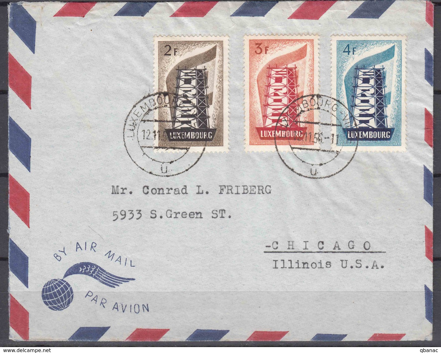 Luxembourg 1956 Europa CEPT Mi#555-557 Used On Aerogramme To USA - Storia Postale