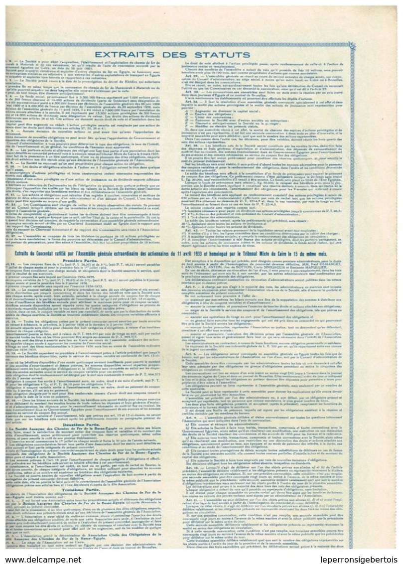 Titre Ancien - Société Anonyme Des Chemins De Fer De La Basse Egypte - Obligation De 250 Francs - Titre De1934 - N° 3771 - Spoorwegen En Trams