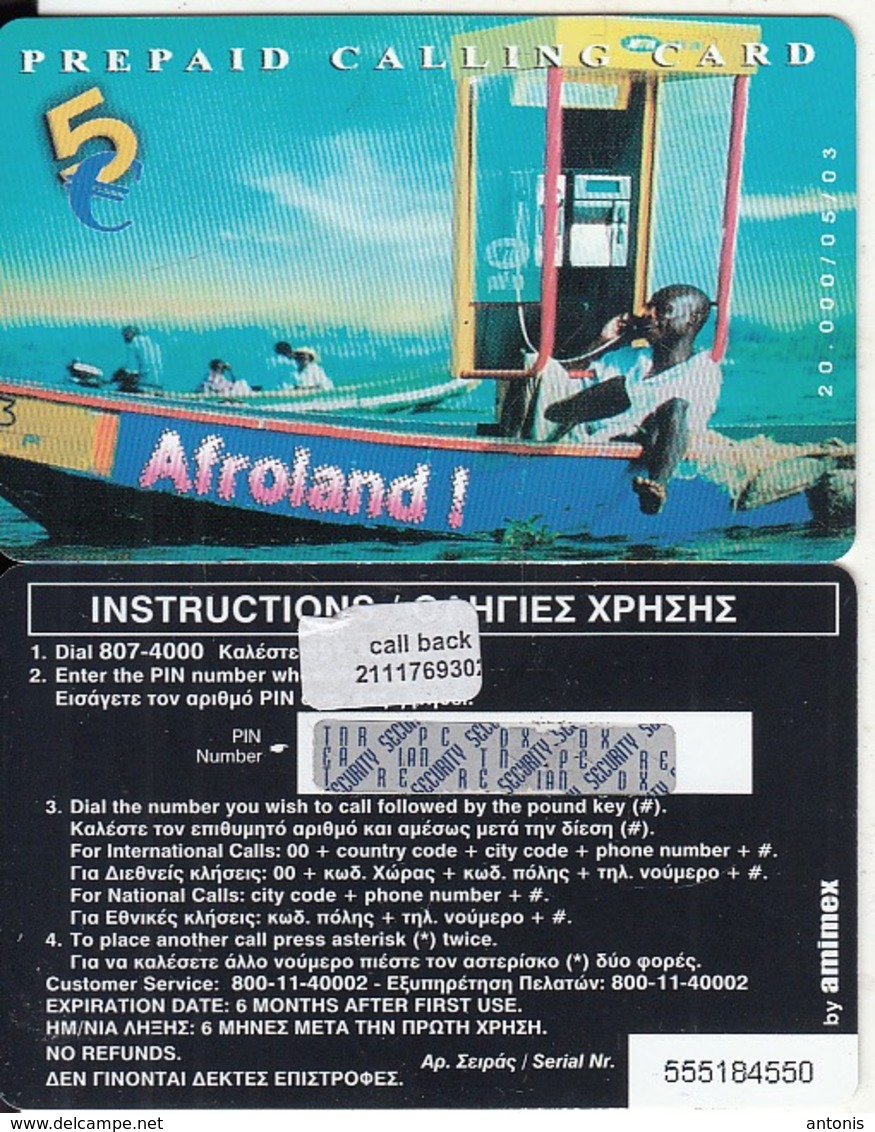 GREECE - Afroland, Amimex Prepaid Card 5 Euro(211 1769302), CN : 555 + 6 Digits, Tirage %20000, 05/03, Mint - Grèce