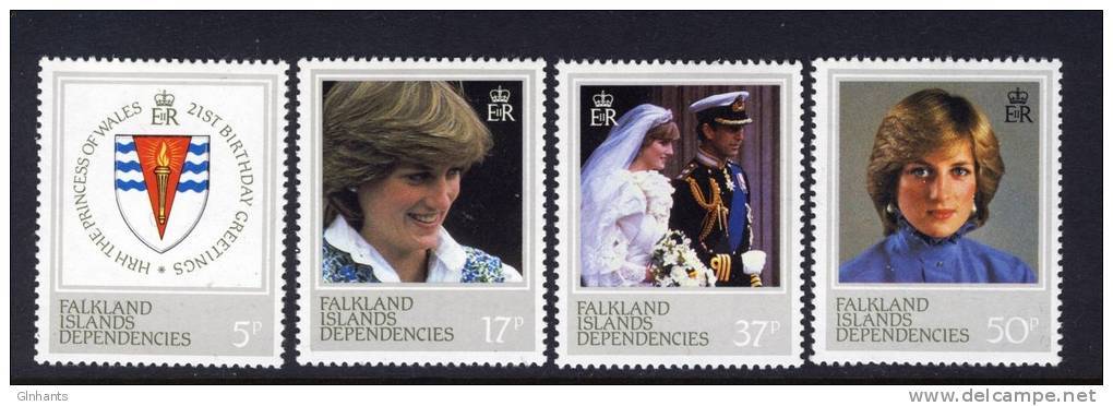 FALKLAND ISLANDS DEPENDENCIES - 1982 PRINCESS DIANA 21st BIRTHDAY SET (4V) FINE MNH ** SG 108-111 - Falkland Islands