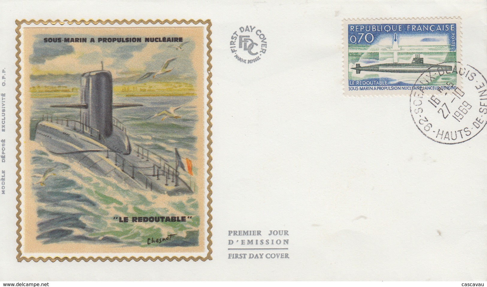 Enveloppe   FDC    FRANCE  Sous Marin  :  LE  REDOUTABLE    Oblitération :  SCEAUX   27  Octobre  1969 - U-Boote