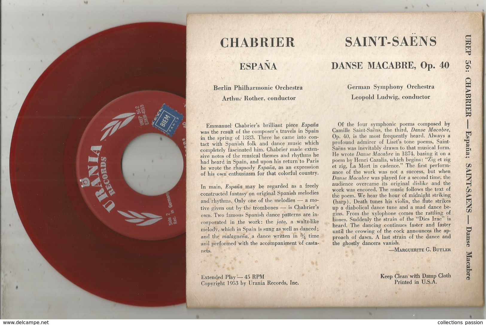 JC , 45 T ,vinyl , Chabrier Espana ,Saint Saëns , Dansemacabre ,Op. 40,Berlin Philharmonic , 2 Scans,  Frais Fr 3.50 E - Andere & Zonder Classificatie