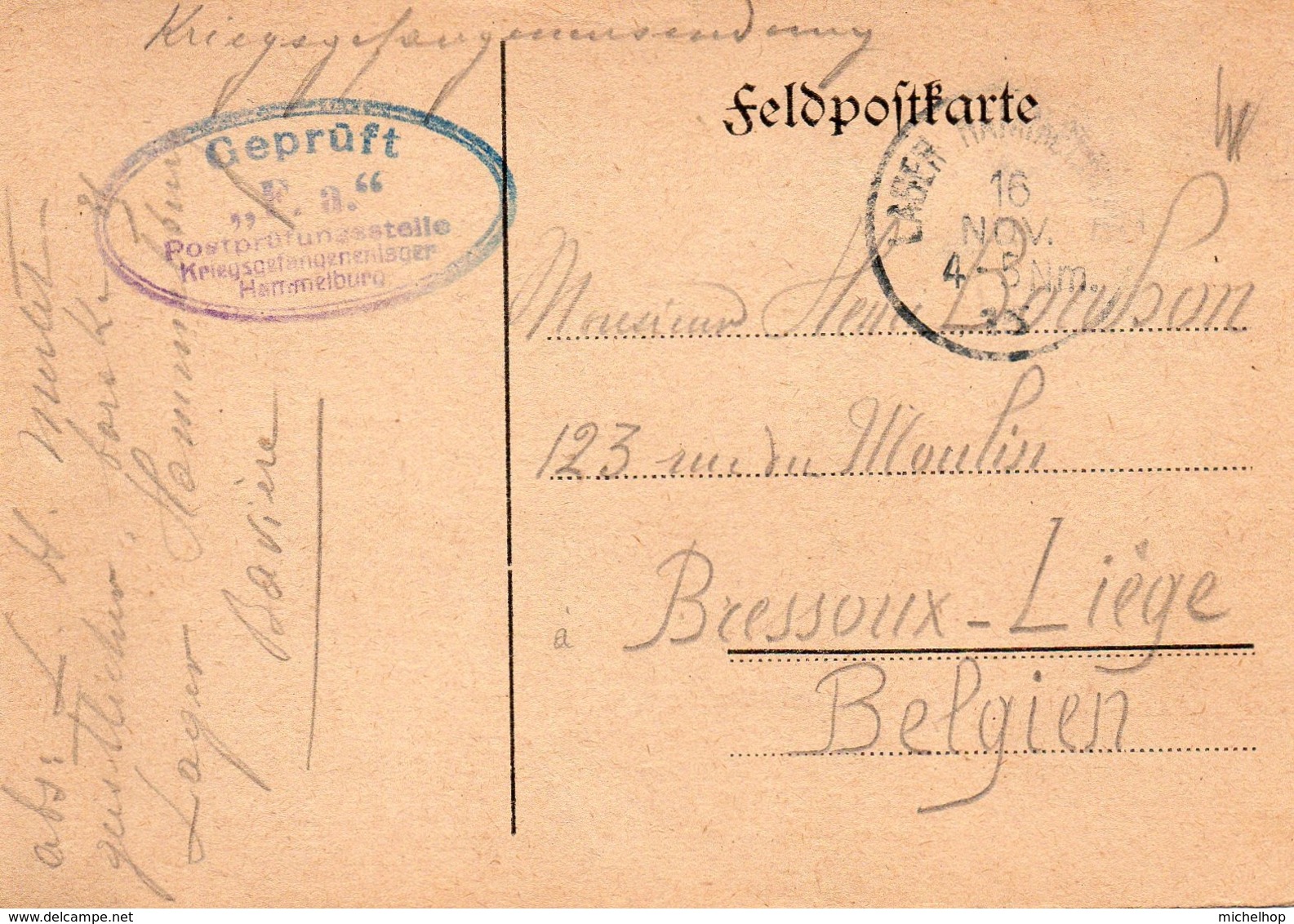 Feldpostkarte Expédiée Par Un Prisonnier Du Camp De Hammelburg Vers Bressoux-Liège - Prisoners