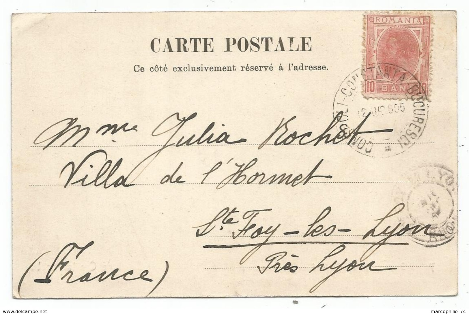 ROMANIA 10 BANI CARTE SALUT CONSTANTINOPLE CONSPOL CONSTANTA BUCURESTI 1905 - Levant (Turkije)