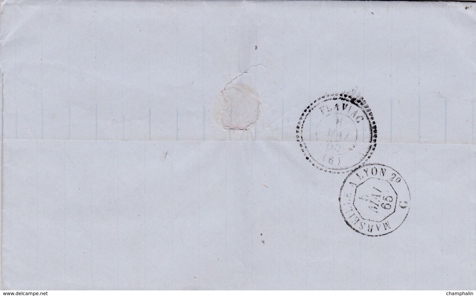 LAC De Syra (Grèce) Postée De Marseille (13) Pour Flaviac (07) - 29 Avril 1865 - CAD Type 15 & 22 + Ambulant - TDT30 - 1849-1876: Période Classique