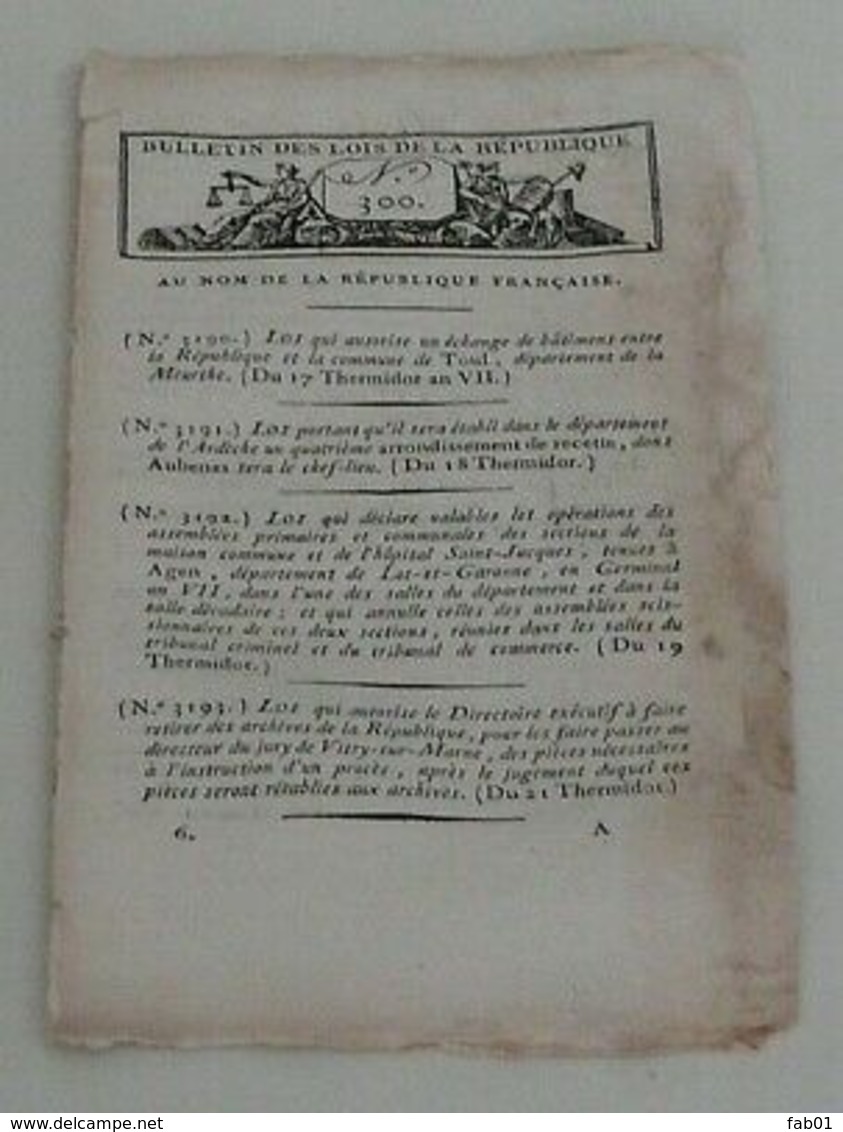 Bulletin Des Lois Du 09/08/1799 (militaires De Couleur-contre-révolutionnaires) - Décrets & Lois