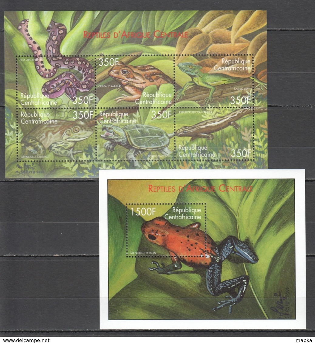 Y249 2001 CENTRAL AFRICA CENTRAFRICAINE FAUNA REPTILES SNAKES FROGS #2718-23 !!! MICHEL 17 EURO !!! 1KB+1BL MNH - Other & Unclassified