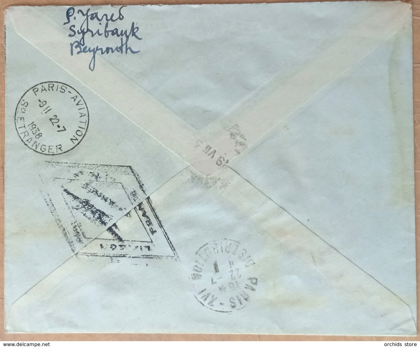 E11 - Lebanon Beirut FFC 1938 Cover First Flight To Paris Registered - Lebanon