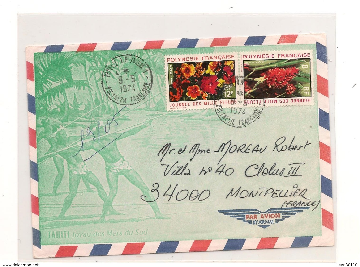 1974 ENVELOPPE  TAHITI  Avec TIMBRES  N°83/84 - Storia Postale