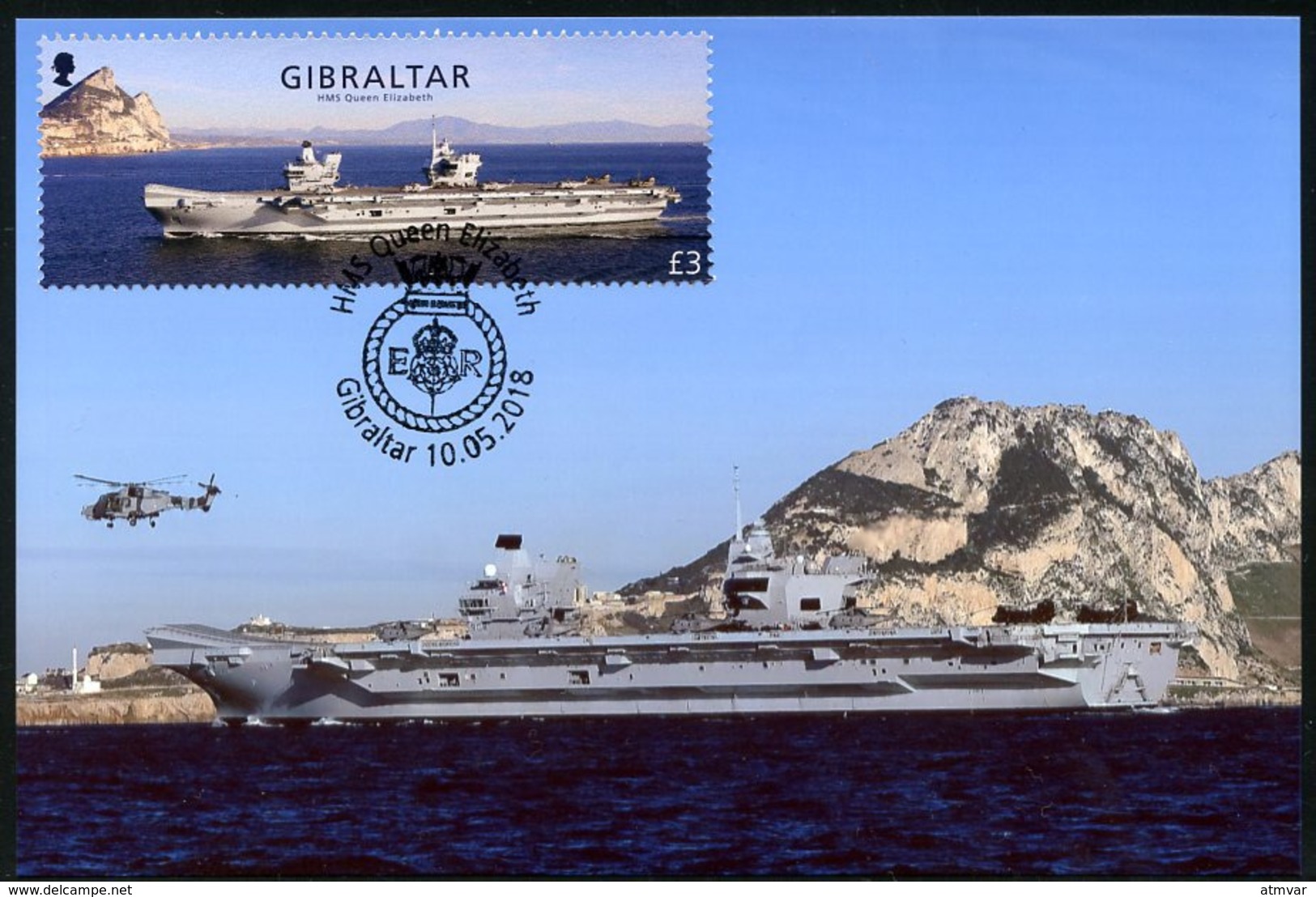 GIBRALTAR (2018). Carte Maximum Card - HMS Queen Elizabeth Aircraft Carrier Royal Navy Warship - Porte-avions - Photo - Gibraltar