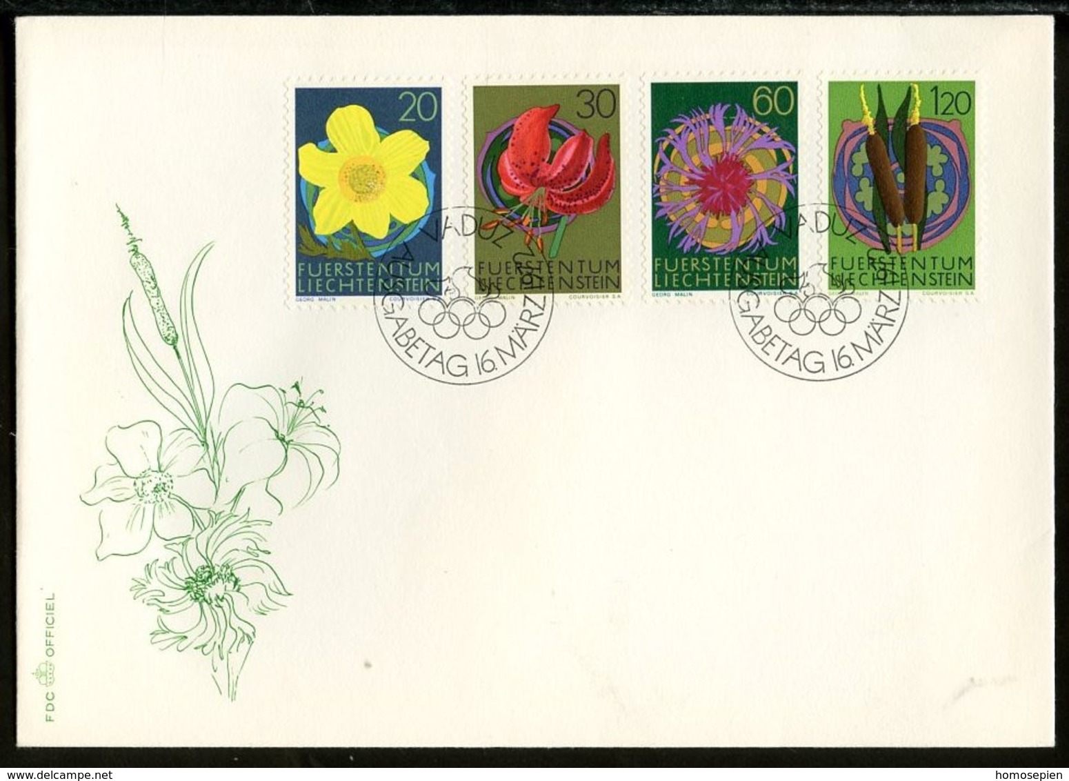 Liechtenstein FDC 1972 Y&T N°503 à 506 - Michel N°560 à 563 - Fleurs - FDC