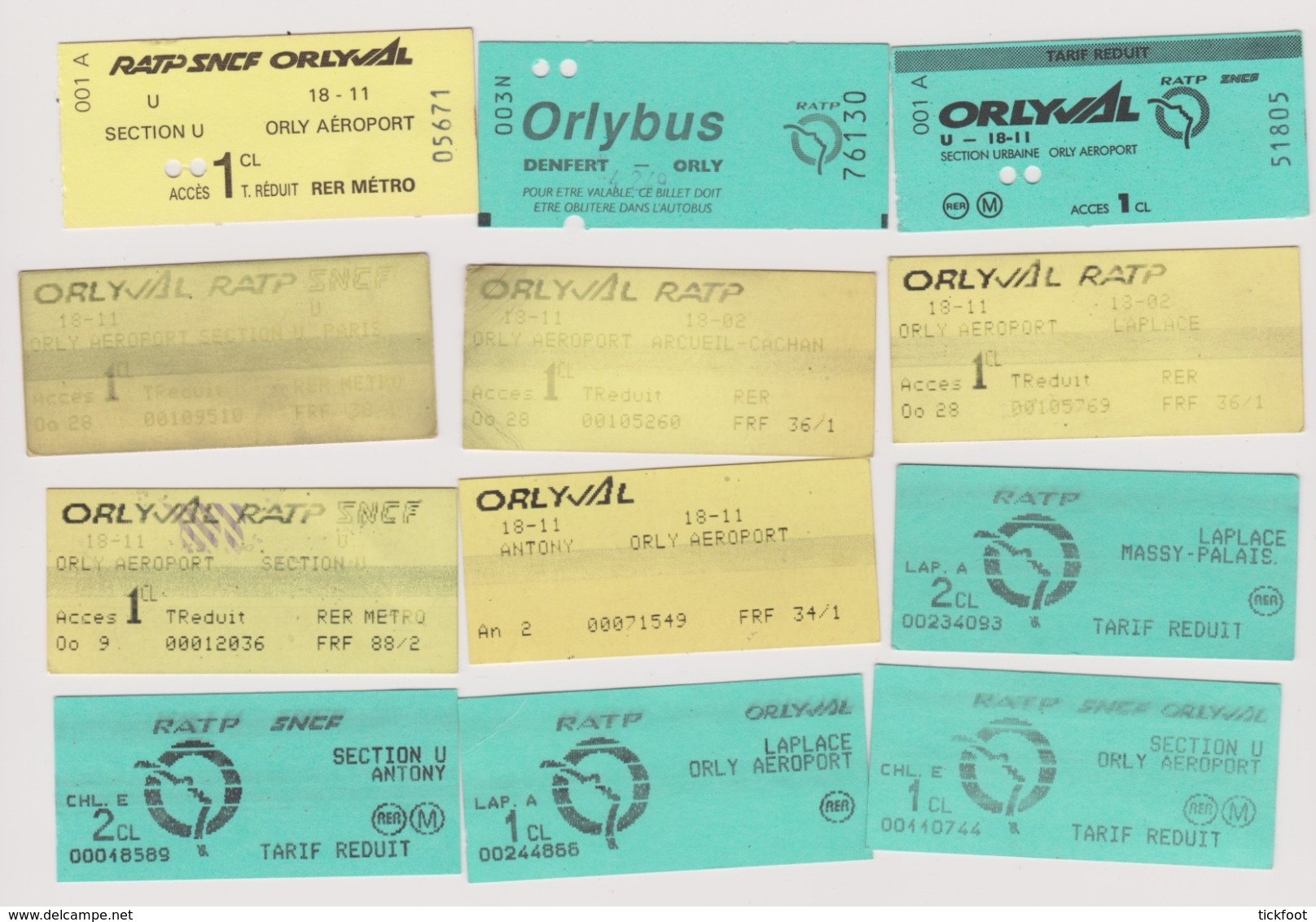 Lot 12 Tickets Bus Transport ORLY ORLYVAL ORLYBUS Et Liaison Et Alentour Aéroport Paris Orly - Otros & Sin Clasificación