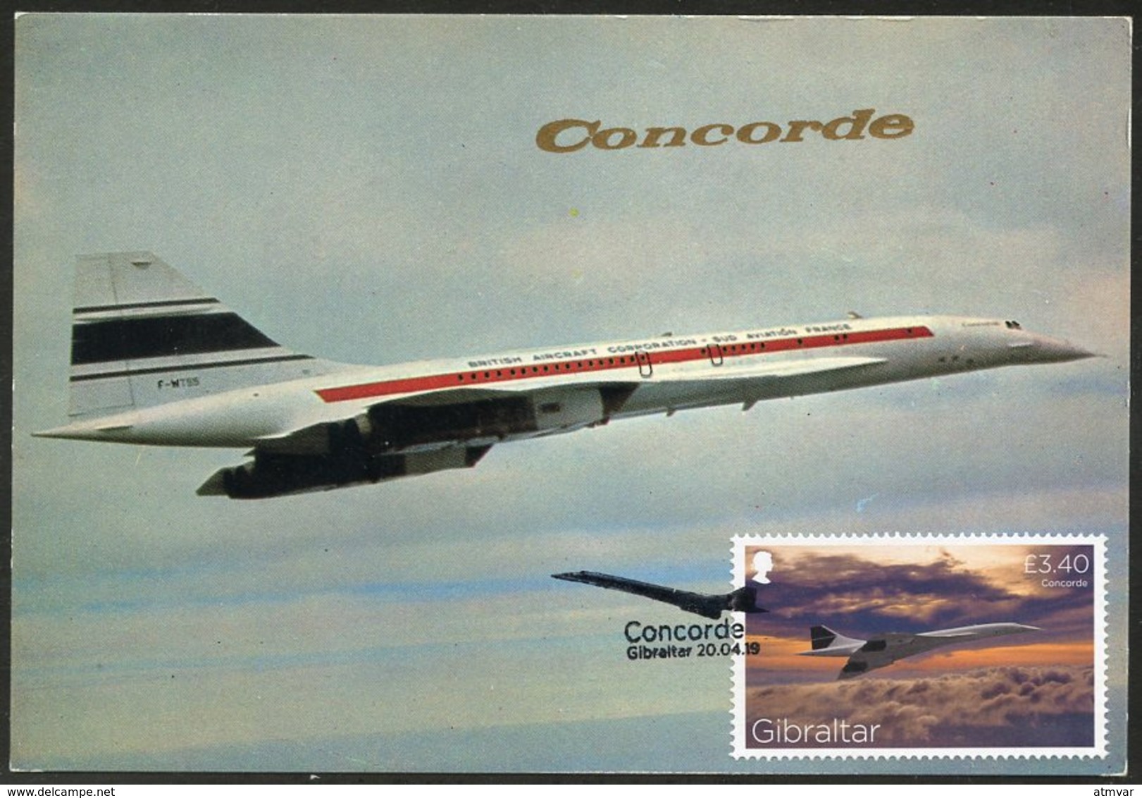 GIBRALTAR (2019). Carte Maximum Card - Concorde, 50th Anniversary - Supersonic Airplane, Avion, Aérospatiale-BAC - Concorde