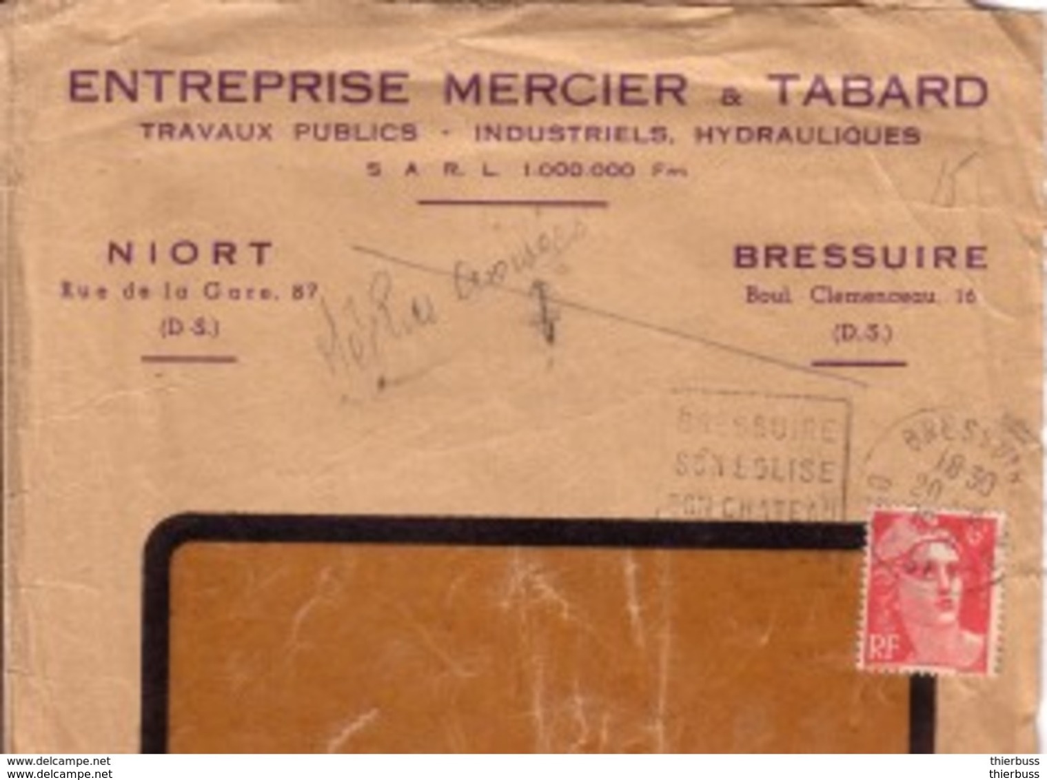 6F GANDON SUR LETTRE VARIETE MECHES CROISEES DAGUIN DE BRESSUIRE DEUX SEVRES - Usati