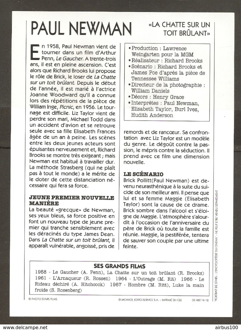 PORTRAIT DE STAR 1958 ÉTATS UNIS USA - ACTEUR PAUL NEWMAN LA CHATTE - UNITED STATES USA ACTOR CINEMA FILM PHOTO - Fotos