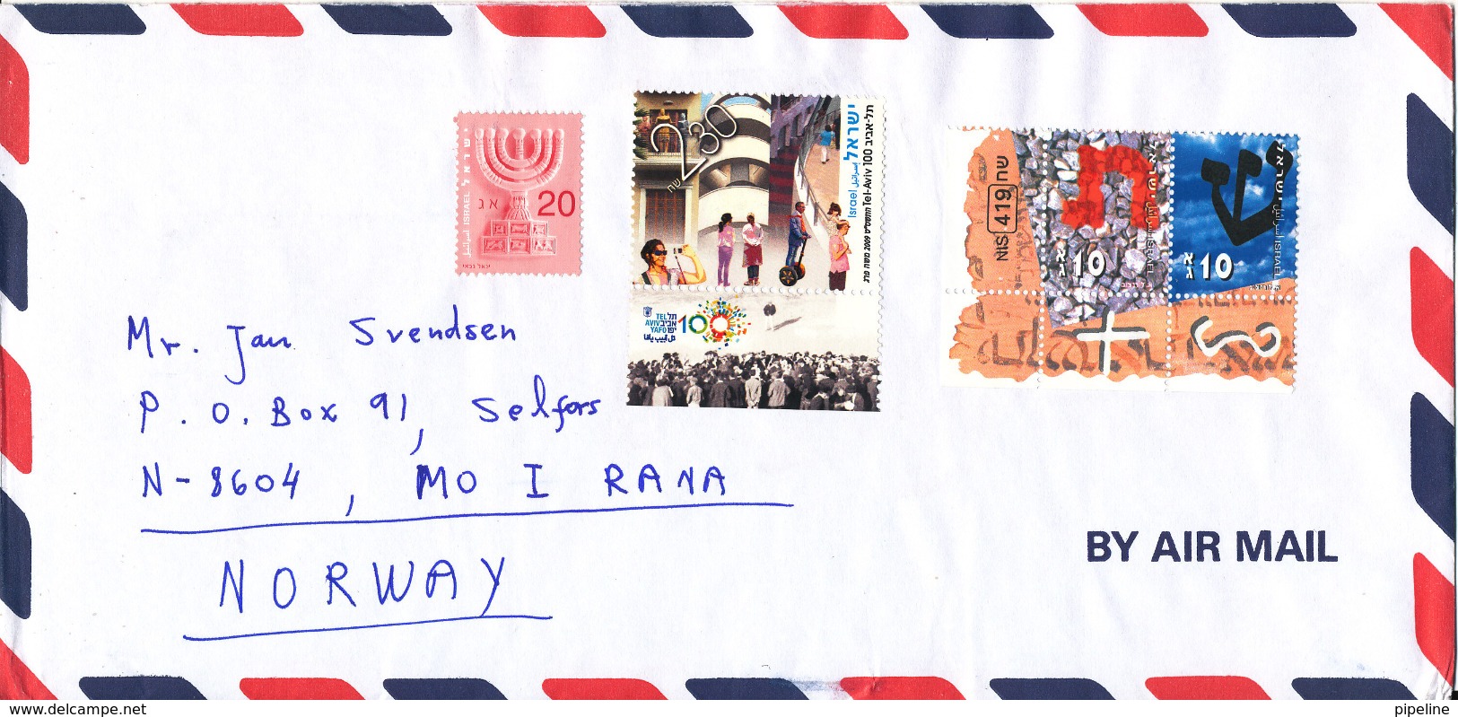 Israel Air Mail Cover Sent To Norway Haifa 2007-08 No Postmarks On Stamps Or Cover - Airmail