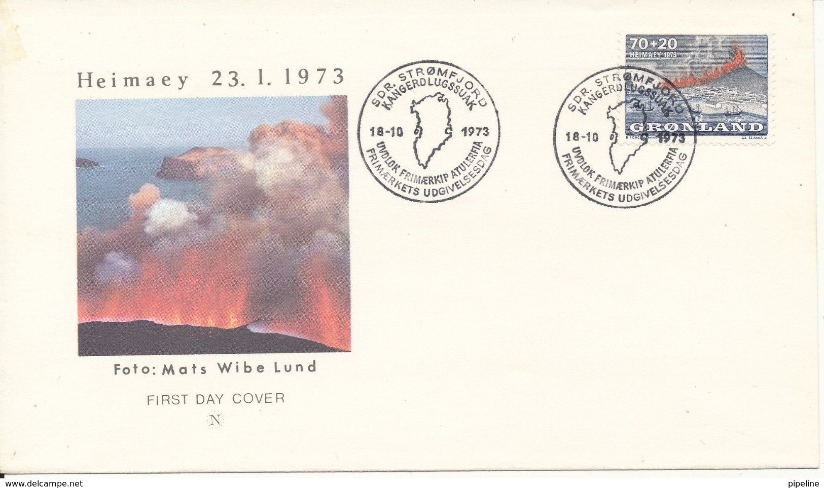 Greenland FDC Volcano Heimaey Eruption 18-10-1973 With Cachet Sent To Denmark - Volcanos