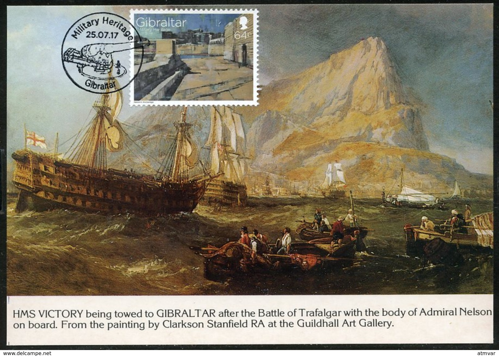 GIBRALTAR (2017). Carte Maximum Card - Nelson’s Anchorage HMS Victory Battle Of Trafalgar - Military Heritage - Gibraltar