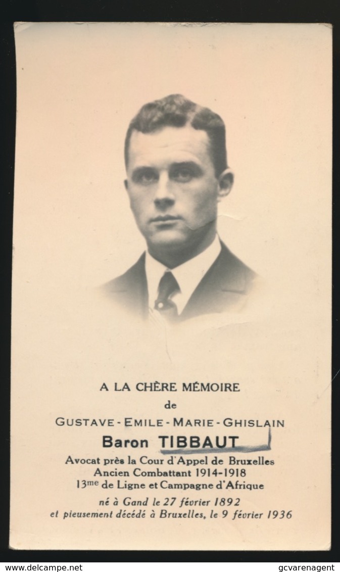 ADVOKAAT - ADEL NOBLESSE - BARON GUSTAVE TIBBAUT - GENT 1892 - BRUXELLES 1936 - Overlijden