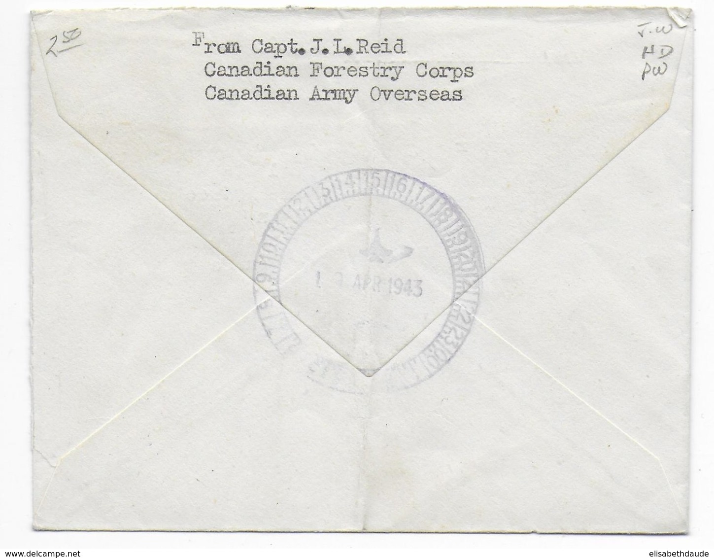 1943 - ARMEE CANADIENNE En EUROPE - ENVELOPPE PO N° 488 => ONTARIO - Brieven En Documenten