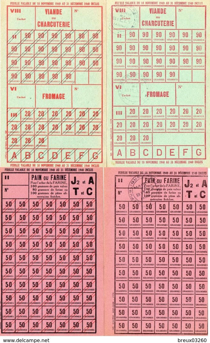 Documents- 8 Feuilles- Rationnement- J1 Et V-/  J2 Et A -/ T.C.. / - Documentos