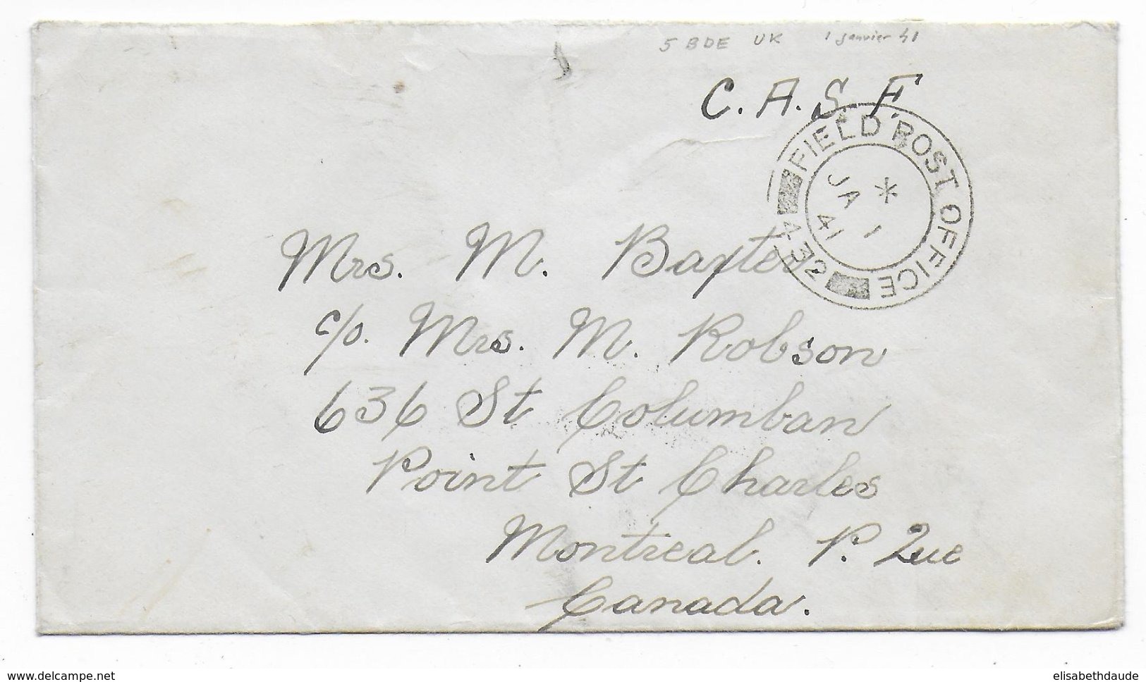 1941 - ARMEE CANADIENNE En EUROPE - ENVELOPPE PO N° 432 (UK) => MONTREAL - Storia Postale