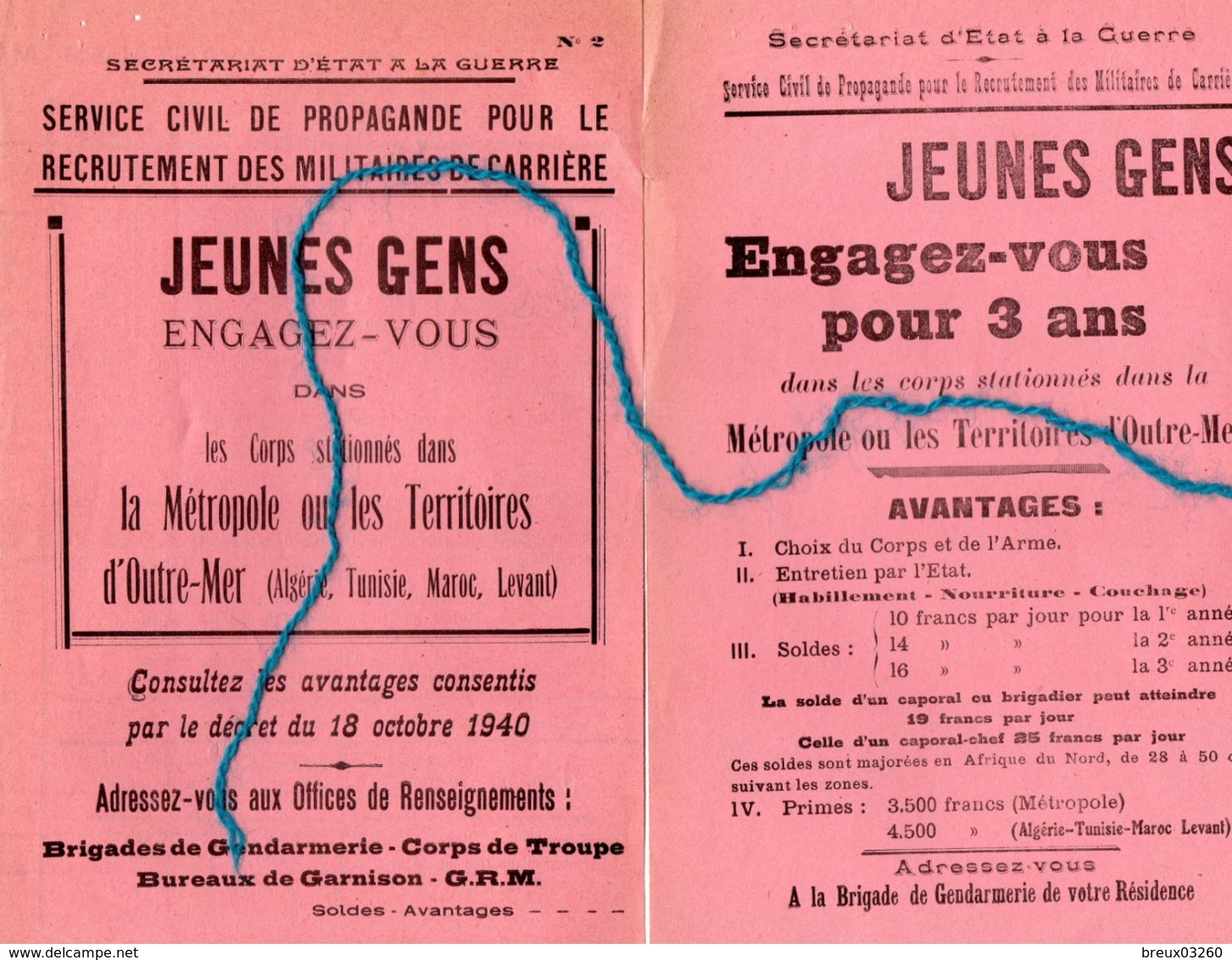 2 Documents-" Jeunes Gens- Engagez Vous..."(- - Documents
