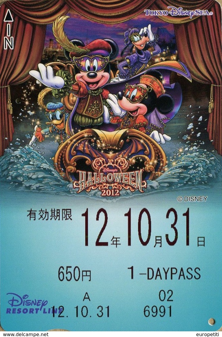 Japan - Japanese Card DISNEY RESORT LINE.  Carte DISNEY RESORT LINE Du Japon.   "Halloween 2012". - Disney