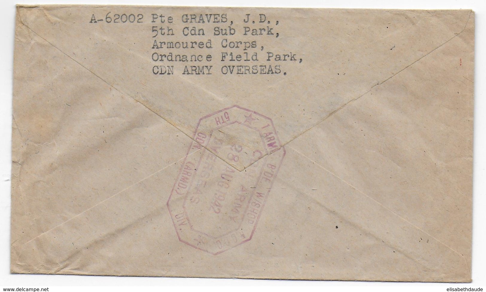 1942 - ARMEE CANADIENNE En EUROPE  - ENVELOPPE YMCA Du PO N°523 (UK) => ONTARIO - Storia Postale