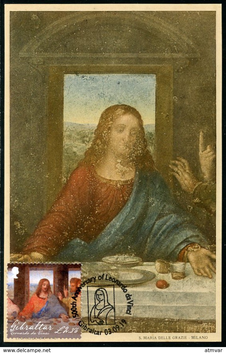 GIBRALTAR (2019). 500th Anniversary Leonardo Da Vinci - Carte Maximum Card - The Last Supper, Cenacolo, Cène, Abendmahl - Gibraltar