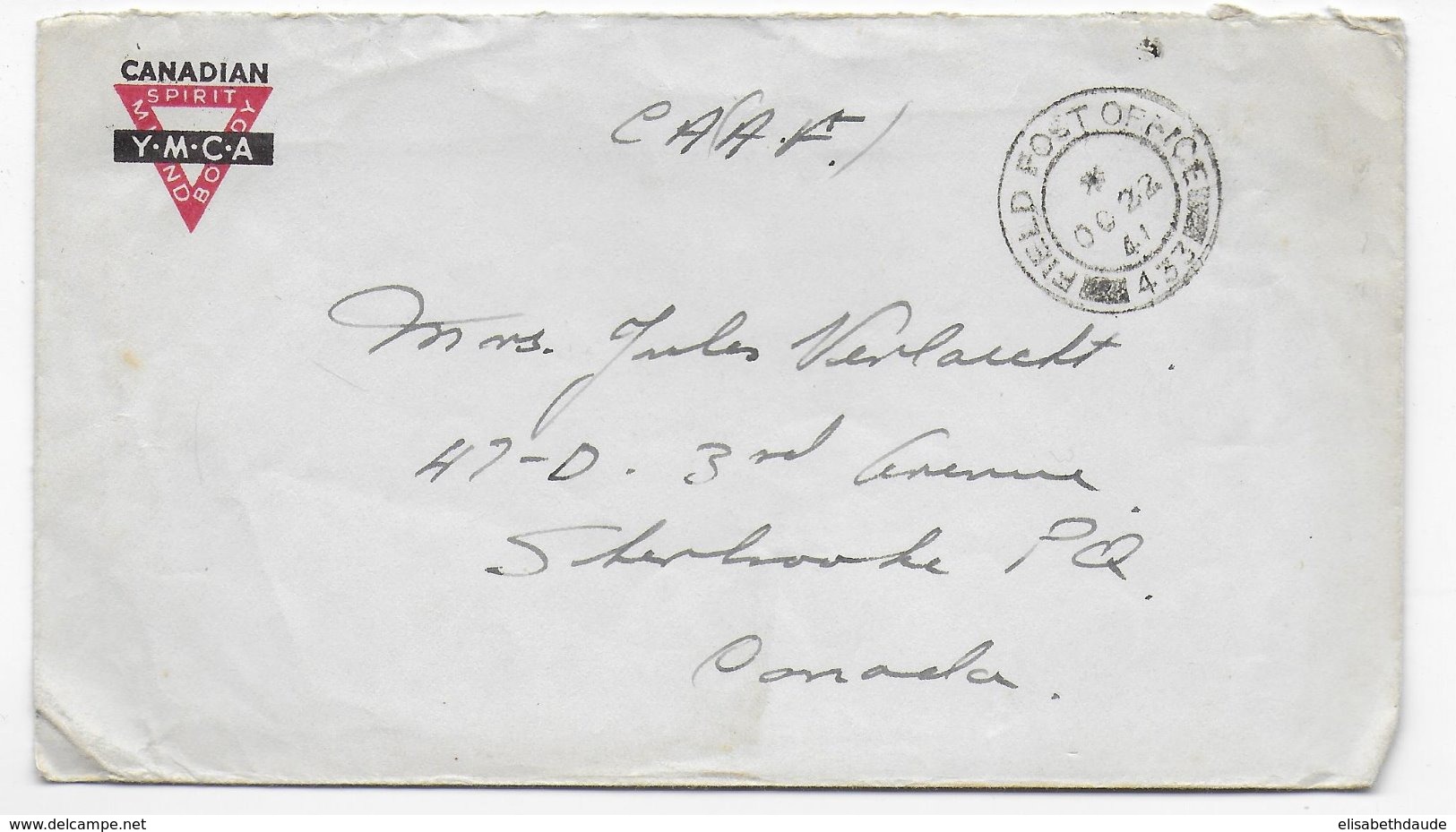 1941 - ARMEE CANADIENNE En EUROPE  - ENVELOPPE YMCA Du PO N°433 => CANADA - Covers & Documents