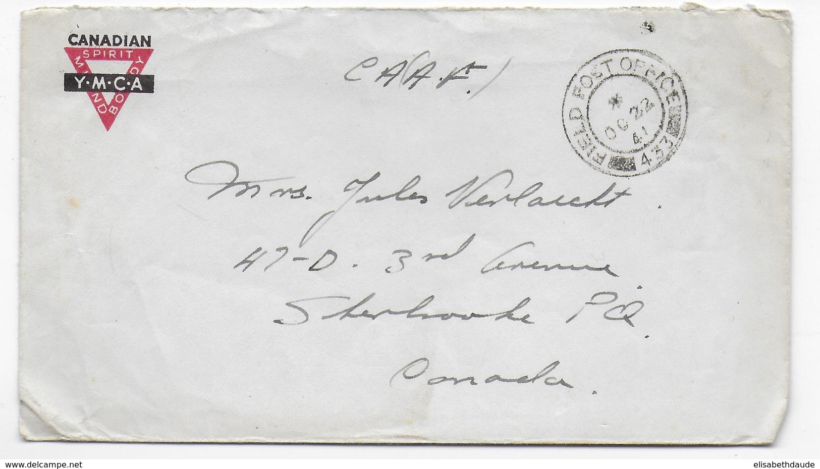 1941 - ARMEE CANADIENNE En EUROPE  - ENVELOPPE YMCA Du PO N°433 => CANADA - Cartas & Documentos