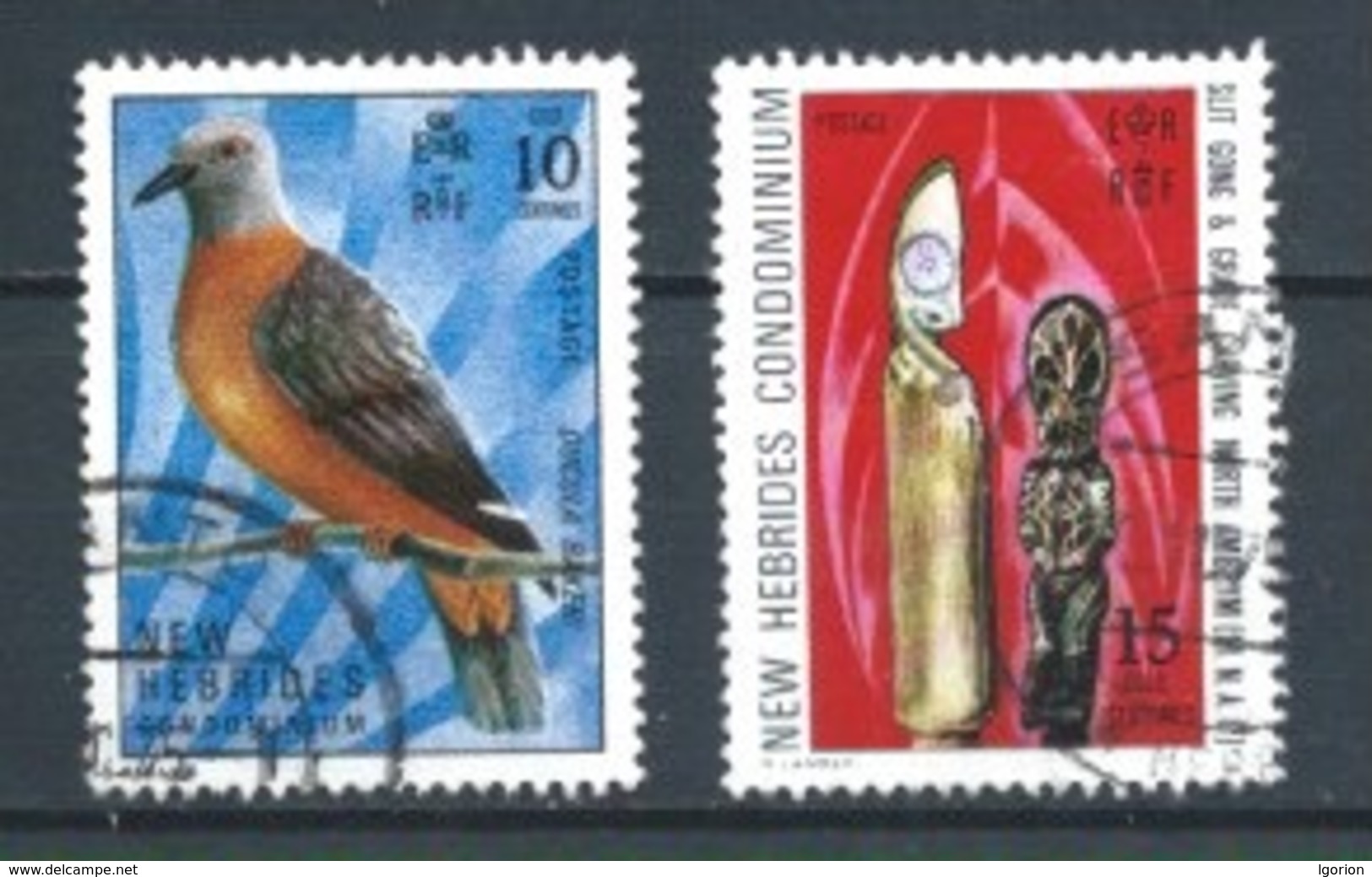 NUEVAS HEBRIDAS 1972 (O) USADOS MI-324+325 YT-339+340 AVES Y ESCULTURAS TALLADAS (CACHET ROND) - Gebraucht