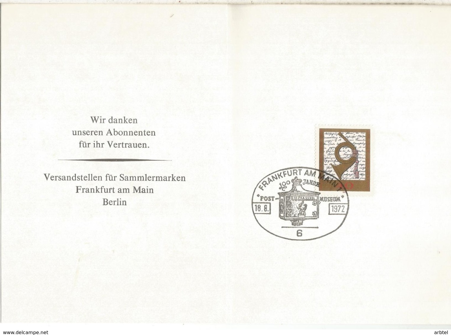 ALEMANIA 1972 FRANKFURT 100 AÑOS DEL MUSEO POSTAL MUSEUM BUZON LETTER BOX - Otros & Sin Clasificación